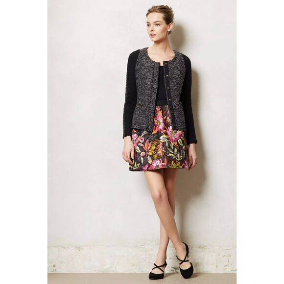 Anthropologie Cartonnier Glimmered Tweed Snap Front Jacket in Gray & Black Sz M - Picture 2 of 13